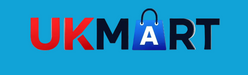 A stylized UKMART logo on a black background, with the letters U, K, M, A, and R in red, dark blue, and a blue shopping bag icon containing a white letter A.